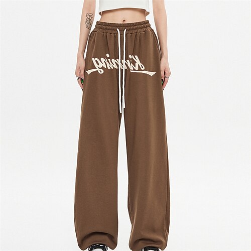 

Women's Active Pants Trousers Drawstring Elastic Waist Letter Classic Gymnatics Regular Spring & Fall Brown