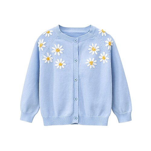

Toddler Girls' Cardigan Daisy School Long Sleeve Button Cute 3-7 Years Winter Blue
