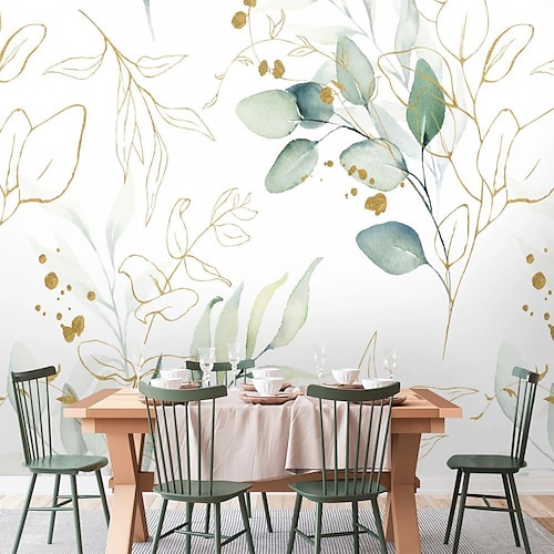 Green Leaves And Flowers Wall Mural Removable PVC Wall Decals For Livi –