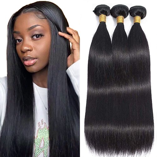 

10A Straight Hair Bundles 20 22 24 Inch Brazilian Human Hair Bundles 100% Unprocessed Virgin Hair Straight Weave Hair Bundles Natural Color Human Hair 3 Bundles