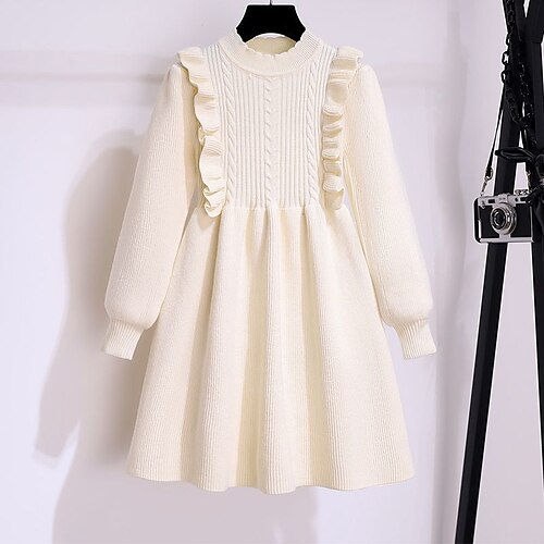 

Bambino Da ragazza Abito maglione Tinta unica Abito linea A Sopra il ginocchio Vestito Informale Cotone Girocollo Manica lunga Elegante Vestito 2-13 anni Inverno Abito maglione lavorato a maglia