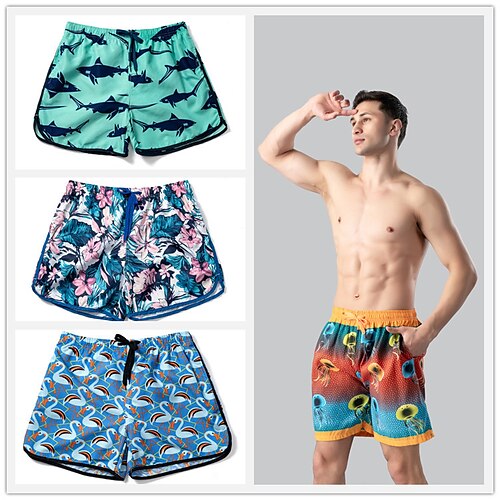 

Men's Swim Shorts Swim Trunks Board Shorts Pocket Drawstring Elastic Waist Graphic Shark Comfort Breathable Short Casual Daily Beach Fashion Streetwear Azure Green