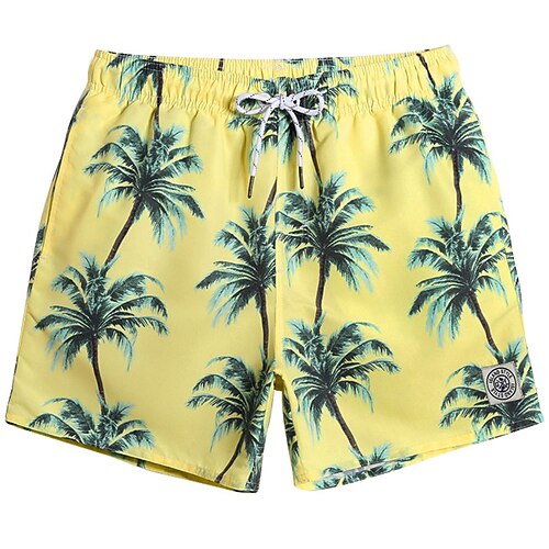 

Men's Swim Shorts Swim Trunks Board Shorts Pocket Drawstring Elastic Waist Graphic Coconut Tree Comfort Breathable Short Casual Daily Holiday Classic Style Casual / Sporty Yellow Micro-elastic