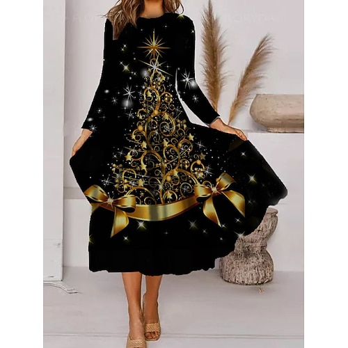 

Women's Casual Dress Swing Dress Midi Dress Midi Dress Green Black Blue Long Sleeve Santa Claus Pocket Winter Fall Autumn Round Neck Vacation Winter Dress Christmas Daily 2022 S M L XL XXL 3XL