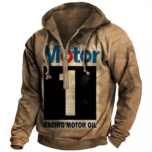 

Men's Pullover Full Zip Hoodie Brown Hooded Letter Graphic Prints Zipper Print Casual Daily Sports 3D Print Basic Streetwear Designer Spring & Fall Clothing Apparel Hoodies Sweatshirts