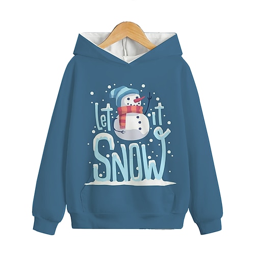 

Kids Boys Christmas Hoodie Pullover Graphic Snowman Long Sleeve Pocket Children Top Outdoor Hoodie Active Cute Blue Winter 7-13 Years / Fall / Spring