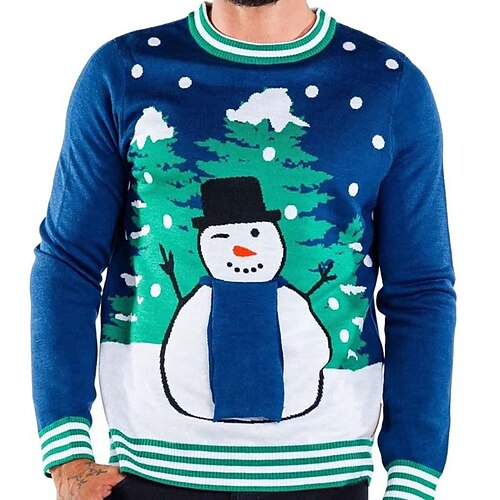 

Men's Sweater Ugly Christmas Sweater Pullover Sweater Jumper Ribbed Knit Cropped Knitted Tree Crew Neck Keep Warm Modern Contemporary Christmas Work Clothing Apparel Fall & Winter Blue S M L