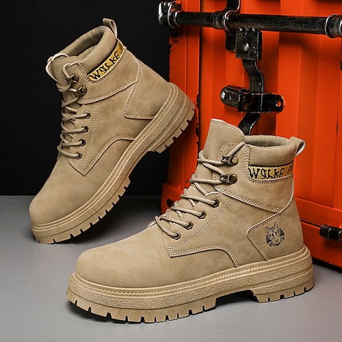 

Men's Boots Comfort Shoes Combat Boots Work Boots Casual Outdoor Walking Shoes PU Over The Knee Boots Black Yellow Khaki Fall