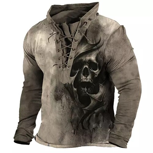 

Herren Sweatshirt Pullover Zur Seite fahren Braun Stehkragen Totenkopf Motiv Grafik-Drucke mit Schnürung Sport Natur Casual Täglich 3D-Druck Basic Strassenmode Designer Frühling Herbst Bekleidung