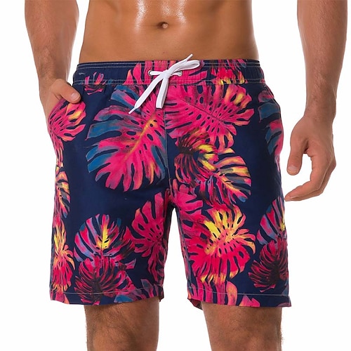 

Men's Swim Shorts Swim Trunks Board Shorts Drawstring Elastic Waist Plants Print Comfort Breathable Casual Daily Beach Fashion Streetwear Wine Micro-elastic