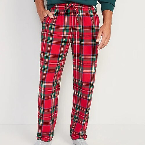 

Men's Loungewear Flannel Pajama Pants Lounge Pants Grid / Plaid Basic Fashion Simple Home Daily Spandex Breathable Pant Elastic Waist Winter Fall Black Red