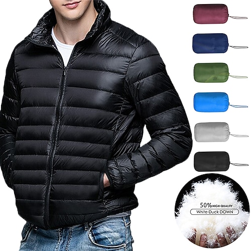 

Men's Down Jacket Winter Jacket Winter Coat Windproof Warm Casual Hiking Solid / Plain Color Outerwear Clothing Apparel Black Dark Green Burgundy