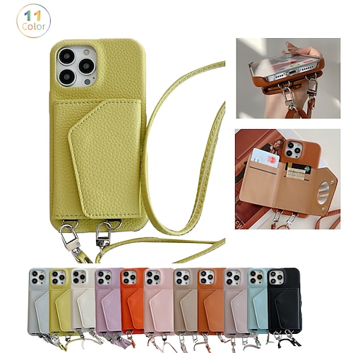 

Phone Case For Apple Back Cover iPhone 14 Pro Max 13 12 11 Pro Max Mini X XR XS 8 7 Plus Mirror with Removable Cross Body Strap Card Holder Slots Solid Colored PU Leather