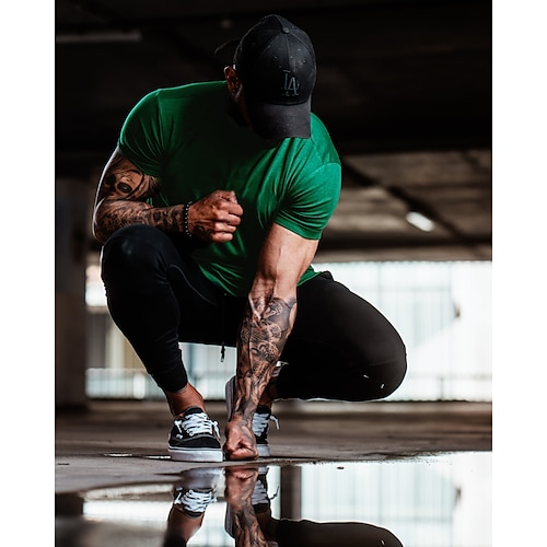 

Men's Running T-Shirt Workout Shirt Short Sleeve Top Athletic Athleisure Cotton Breathable Soft Sweat wicking Running Jogging Training Sportswear Activewear Solid Colored Black Green Dark Red