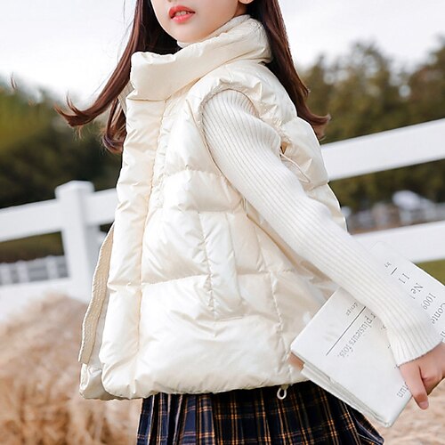 

Kids Girls' Vest Coat Sleeveless Black Pink Khaki Solid Color Winter Fall Fashion Outdoor 7-13 Years