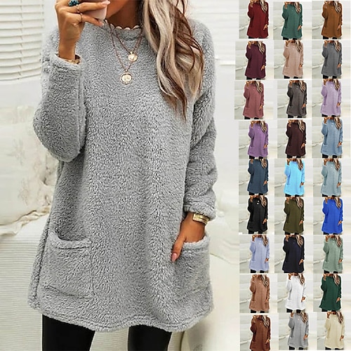 

Women's Casual Dress Sweatshirt Dress Shift Dress Mini Dress Light Blue claret Lake blue Long Sleeve Pure Color Pocket Winter Fall Spring Crew Neck Basic Daily 2022 S M L XL XXL XXXL