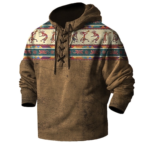 

Men's Pullover Hoodie Sweatshirt Pullover Green Blue Brown Gray Hooded Tribal Graphic Prints Lace up Print Casual Daily Sports 3D Print Basic Streetwear Designer Spring Fall Clothing Apparel