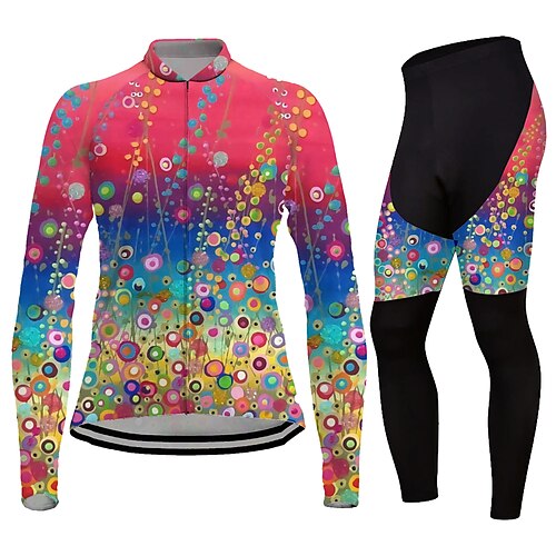 

Women's Cycling Jersey with Tights Long Sleeve Mountain Bike MTB Road Bike Cycling Red Floral Botanical Bike Quick Dry Moisture Wicking Spandex Sports Floral Botanical Clothing Apparel / Stretchy