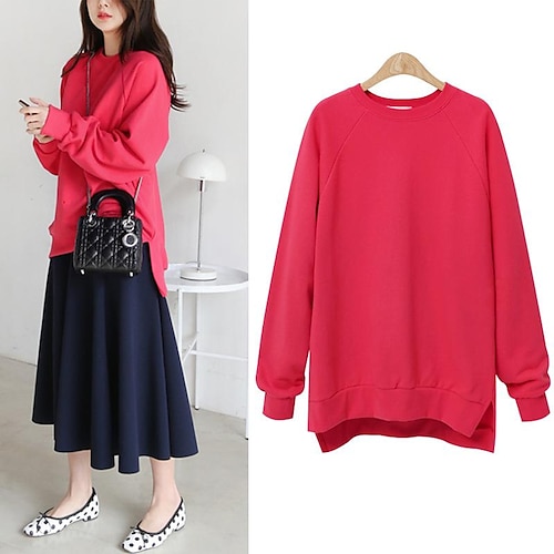 

200 catties new women's loose irregular sweater loose large size mid-length top korean version round neck no hood coat