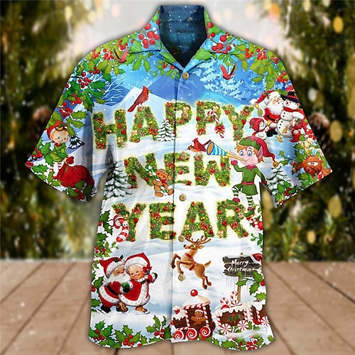 

Men's Shirt Letter Santa Claus Graphic Prints Turndown Black Blue 3D Print Christmas Street Short Sleeve Button-Down Print Clothing Apparel Fashion Designer Casual Breathable