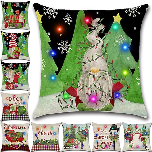 

Christmas LED Lights Throw Pillow Cover 1PC Gnome Snowman Soft Decorative Square Cushion Pillowcase for Bedroom Livingroom Sofa Couch Chair Superior Quality