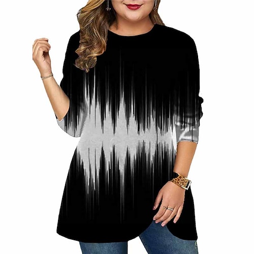 

Women's Plus Size Tops T shirt Tee Color Gradient Print Long Sleeve Casual Daily Going out Cotton Spandex Jersey Winter Fall Black Purple