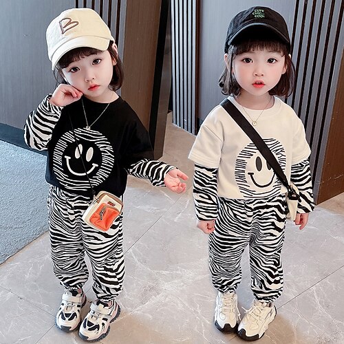 

2 Pieces Toddler Girls' Graphic Sweatshirt & Pants Set Long Sleeve Fashion Outdoor 3-7 Years Winter Black White