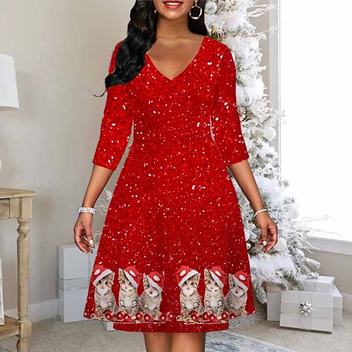 

Women's Light Red Red Long Sleeve Elk Print Winter Autumn V Neck Fashion Christmas Daily Weekend Loose Fit 2022 S M L XL 2XL 3XL 4XL 5XL 6XL