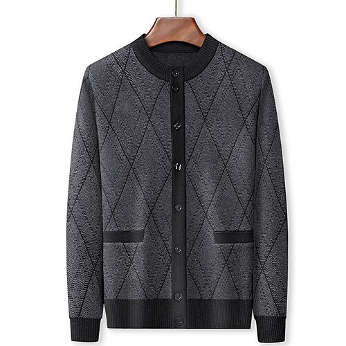 

Men's Sweater Cardigan Sweater Ribbed Knit Pocket Knitted Color Block Crew Neck Warm Ups Modern Contemporary Daily Wear Going out Clothing Apparel Fall & Winter Light Green khaki M L XL