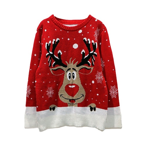 

Women's Ugly Christmas Sweater Pullover Sweater Jumper Ribbed Knit Tunic Patchwork Knitted Elk Crew Neck Stylish Casual Outdoor Christmas Winter Fall Black Red One-Size