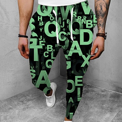 

Men's Joggers Trousers Casual Pants Drawstring Elastic Waist 3D Print Letter Graphic Prints Comfort Casual Daily Streetwear Basic Fashion Green Blue Micro-elastic