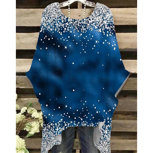 

Women's Plus Size Christmas Tops Blouse Color Gradient Print 3/4 Length Sleeve Crew Neck Active Casual Festival Outdoor Polyester Winter Fall Green Blue