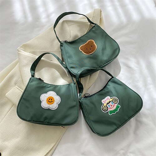 

Women's Canvas Bag Baguette Bag Shoulder Bag Handbag Oxford Cloth Zipper Cartoon Daily Green Light Green Dark Green