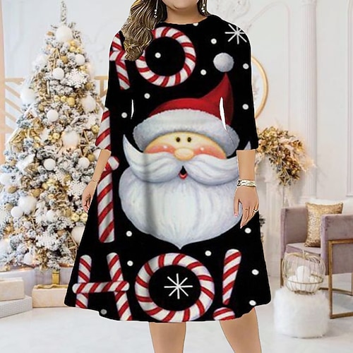 

Women's Plus Size Christmas Dress Work Dress Letter 3/4 Length Sleeve Winter Fall Midi Dress Christmas Dress Work Dress