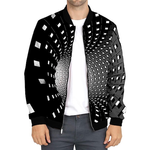 

Men's Coat Breathable Sports & Outdoor Zipper Optical Illusion 3D Printed Graphic Standing Collar Fashion Jacket Outerwear Long Sleeve Zipper Fall & Winter