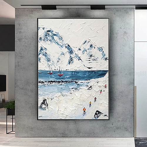 

Mintura Handmade Mountain Oil Paintings On Canvas Wall Art Decoration Modern Abstract Snow Landscape Picture For Home Decor Rolled Frameless Unstretched Painting