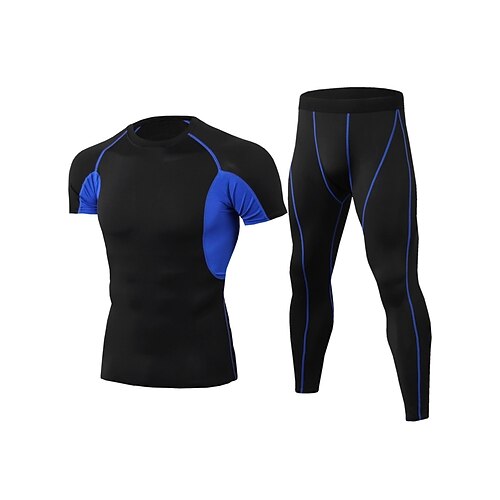 

Men's Activewear Set Compression Suit Patchwork 2 Piece Athletic Breathable Quick Dry Moisture Wicking Fitness Running Jogging Sportswear Activewear Color Block Blue / Black Dark Grey Black