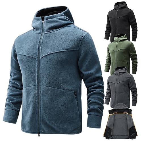 

Men's Hoodie Jacket Hiking Fleece Jacket Winter Outdoor Thermal Warm Windproof Fleece Lining Warm Outerwear Windbreaker Trench Coat Skiing Hunting Ski / Snowboard Black Army Green Grey Blue