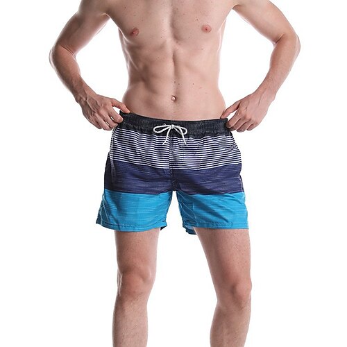 

Men's Swim Shorts Swim Trunks Board Shorts Pocket Drawstring Elastic Waist Graphic Stripe Comfort Breathable Short Sports Outdoor Casual Daily Fashion Streetwear Black / White Blue