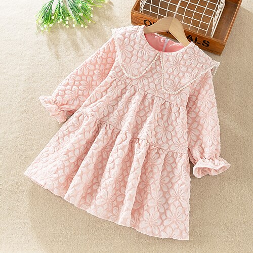 

Kids Girls' Dress Graphic Casual Dress Knee-length Dress School Ruched Long Sleeve Daily Dress 3-12 Years Winter Black Pink