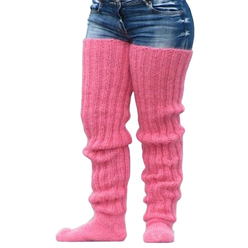 

Women's Stockings Thigh-High Crimping Socks Winter Tights Thermal Warm High Elasticity Winter Green Blue Pink One-Size