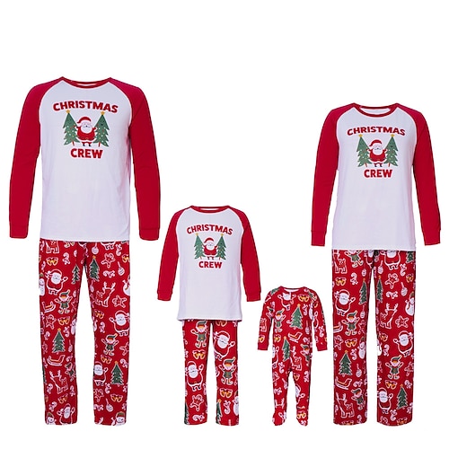 

Christmas Pajamas Family Santa Claus Ugly Home Crewneck White Long Sleeve Adorable Matching Outfits