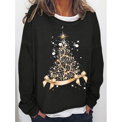 

Women's Sweatshirt Pullover Basic Green Black Blue Christmas Tree Christmas Round Neck Long Sleeve S M L XL 2XL 3XL