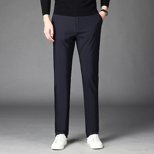 

Men's Dress Pants Thick Warm Long Micro-elastic Standard Fit Solid Color Black Dark Navy 2022