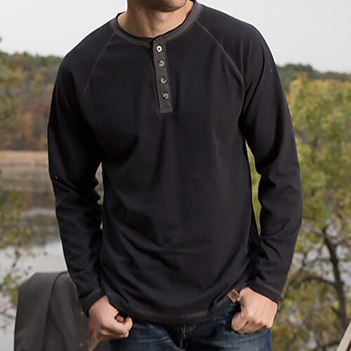 

Men's Henley Shirt Solid Colored Henley Black Wine Royal Blue Light gray Dark Gray Street Holiday Long Sleeve Clothing Apparel Cotton Fashion Casual Comfortable
