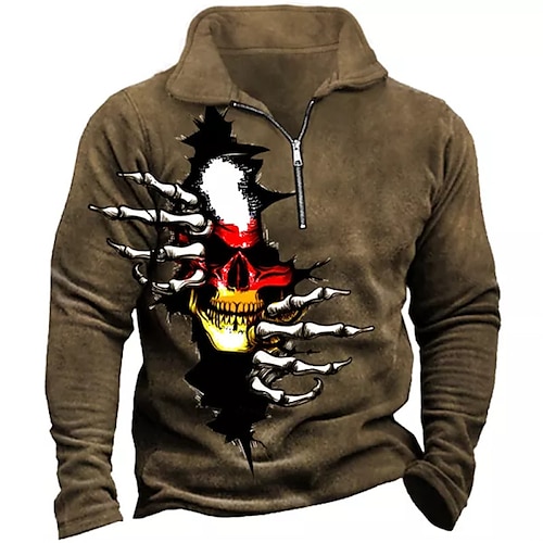 

Men's Zip Up Sweatshirt Pullover Quarter Zipper Sweatshirt Brown Half Zip Skull Graphic Prints Zipper Print Daily Sports 3D Print Basic Designer Casual Spring Fall Clothing Apparel Hoodies