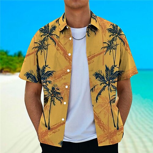 

Hombre Camisa camisa hawaiana Árbol de coco Estampados Cuello Vuelto Verde Trébol Amarillo Impresión 3D Exterior Calle Mangas cortas Abotonar Estampado Ropa Tropical Design Casual Hawaiano