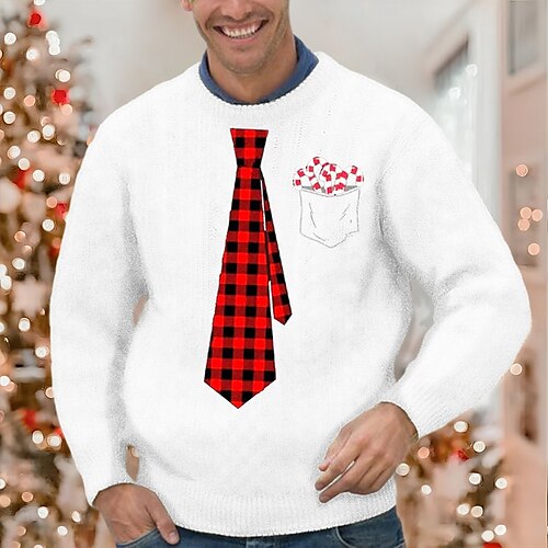 

Men's Sweater Ugly Christmas Sweater Pullover Ribbed Knit Cropped Knitted Christmas Pattern Crew Neck Keep Warm Modern Contemporary Christmas Work Clothing Apparel Fall & Winter Green Black S M L