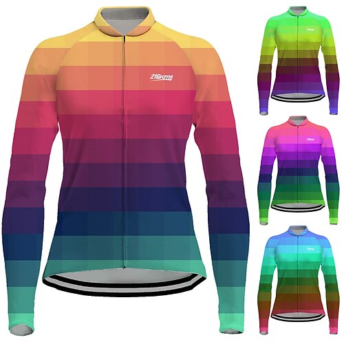 

21Grams Women's Cycling Jersey Long Sleeve Bike Jersey Top with 3 Rear Pockets Mountain Bike MTB Road Bike Cycling Breathable Moisture Wicking Quick Dry Reflective Strips Yellow Red Blue Gradient