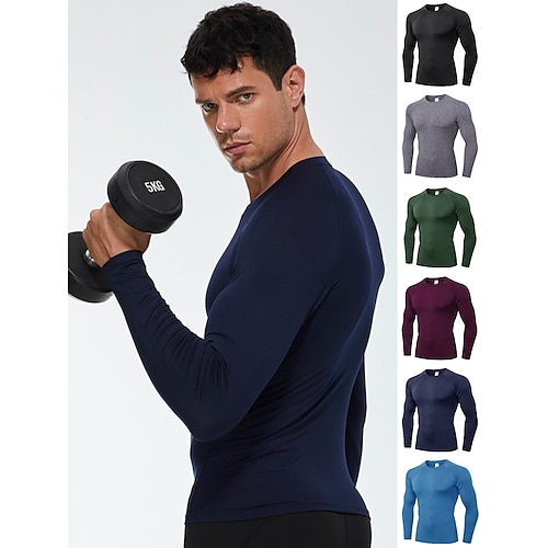 

Men's Compression Shirt Running Shirt Classic Long Sleeve Tee Tshirt Athletic Winter Spandex Breathable Quick Dry Moisture Wicking Fitness Gym Workout Running Sportswear Activewear Solid Colored Blue